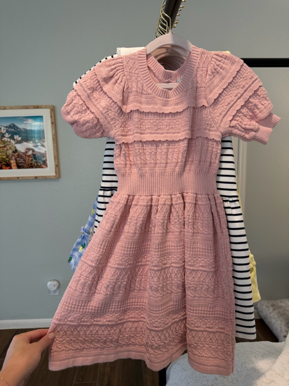 Janie and Jack Pink Textured Knit Dress with Puff Sleeves